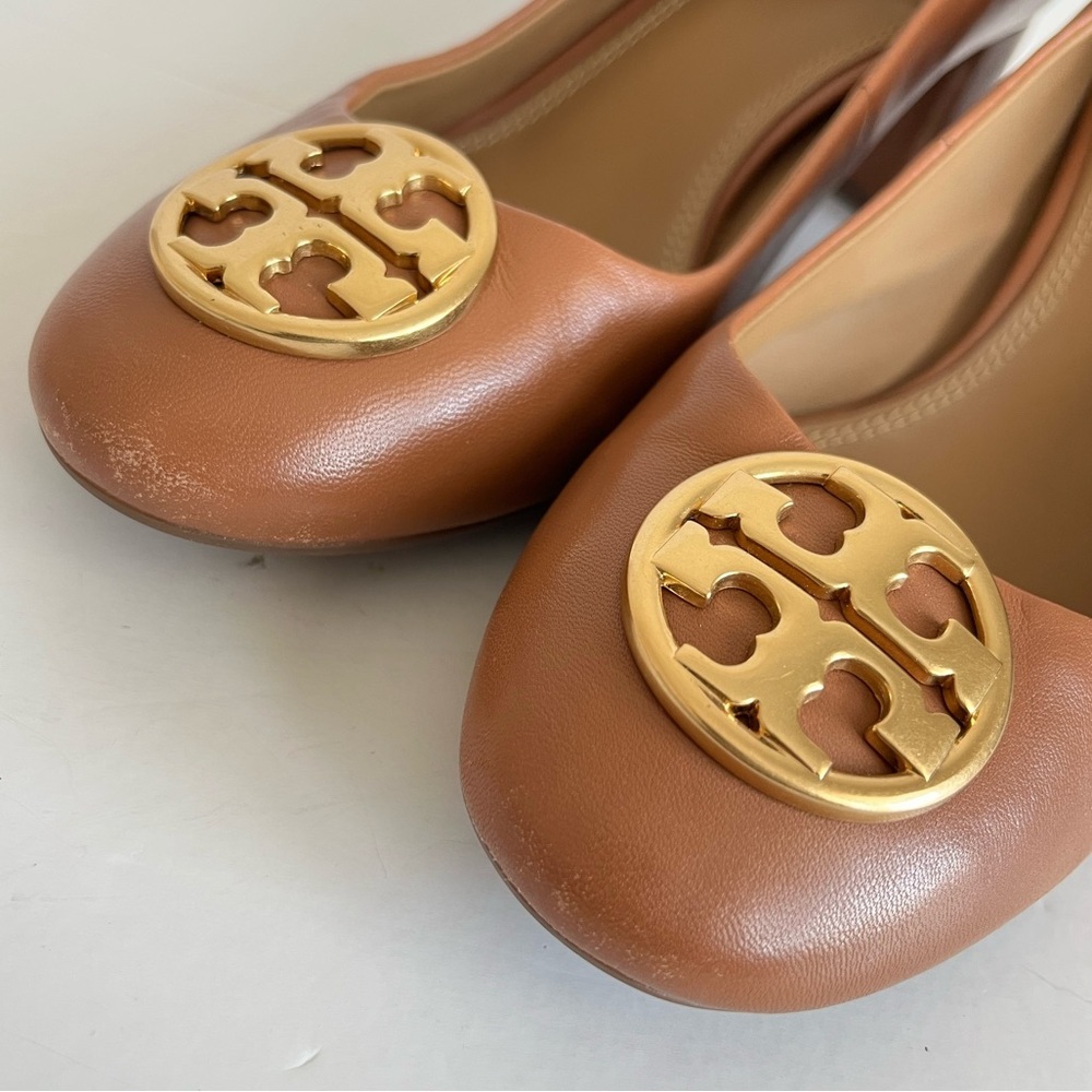 Tory Burch Tan Leather Block Heel Pumps Size 7.5 - Picture 10 of 11